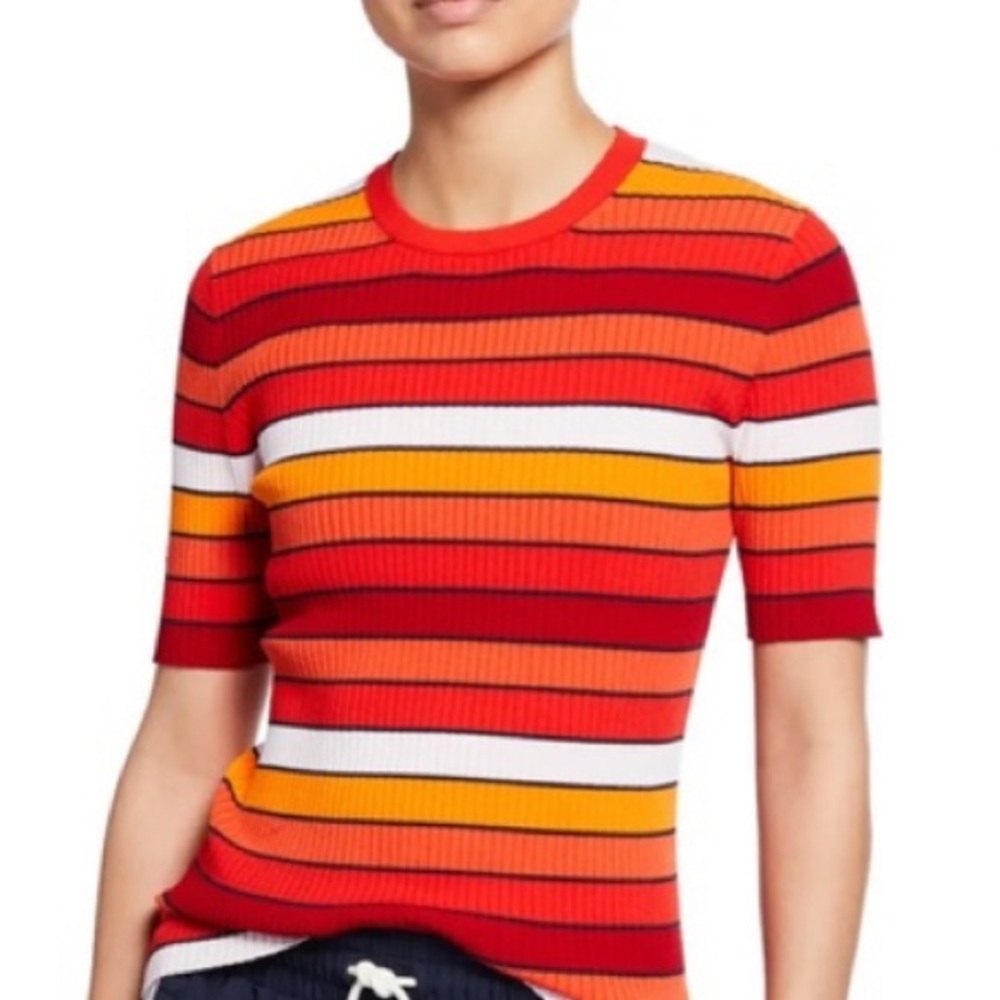 Tory Sport retro striped short sleeve sweater